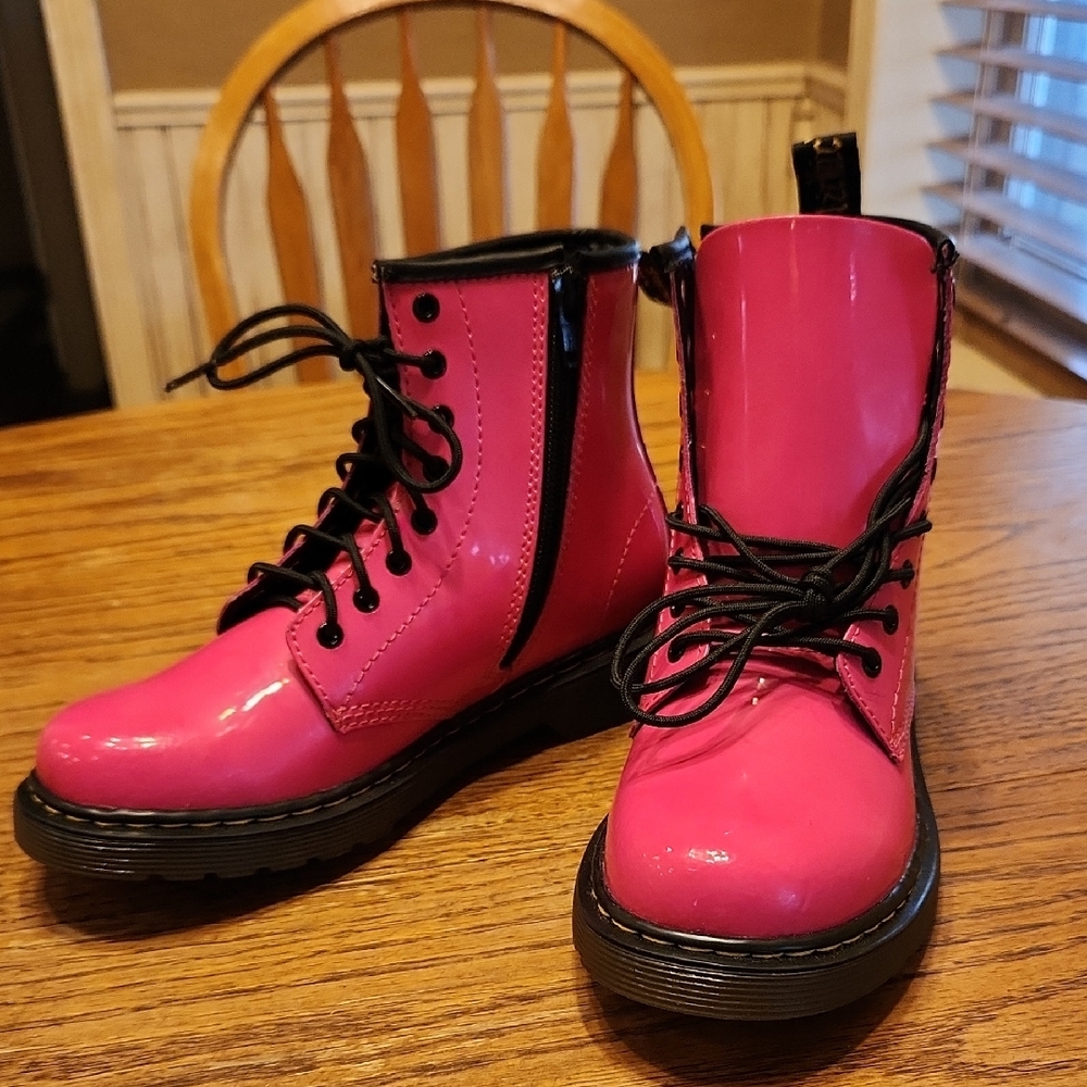 Dr Martens Hot Pink Lace Up/Side Zip Combat Boots Size Girls 3